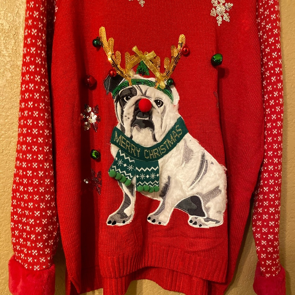 Christmas sweater red Bulldog bells size 3x